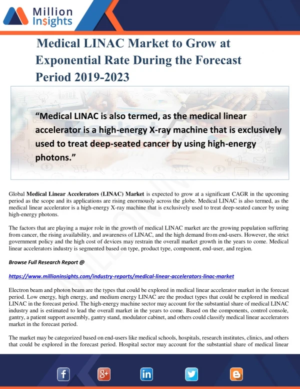 Medical LINAC Market to Grow at Exponential Rate During the Forecast Period 2019-2023