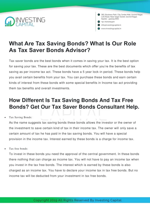 Tax Saver Bonds Advisor In Nashik | Tax Saver Bonds Consultant Near Me