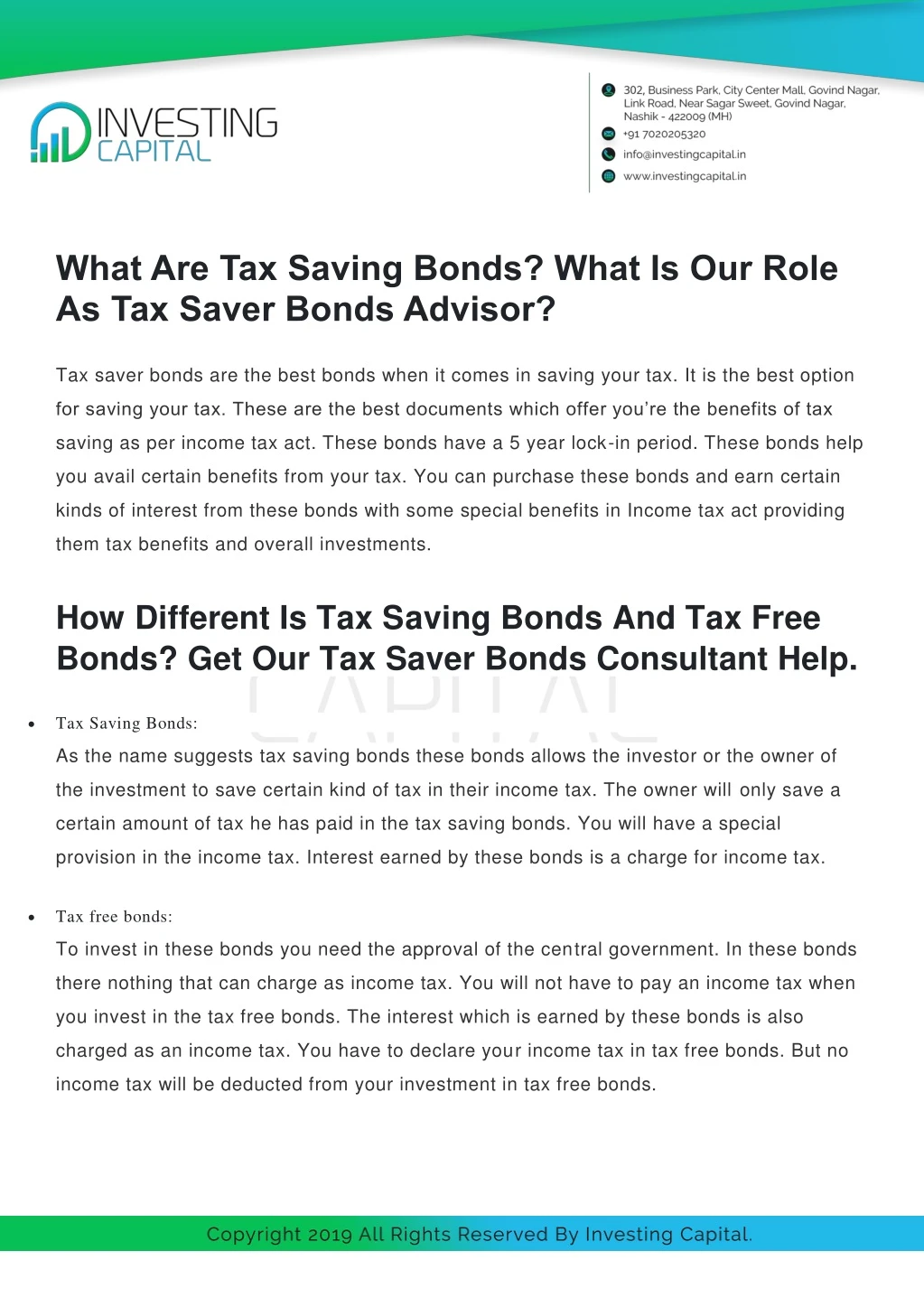 what are tax saving bonds what is our role