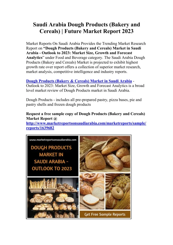 Saudi Arabia Dough Products (Bakery and Cereals) 2023: Market Size, Growth and Forecast Analytics
