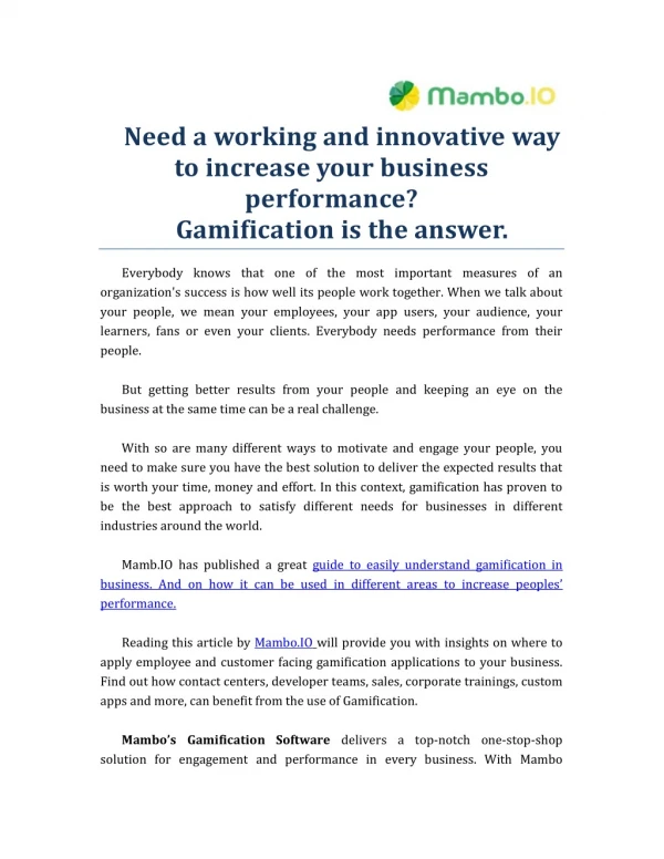 Need a working and innovative way to increase your business performance? Gamification is the answer