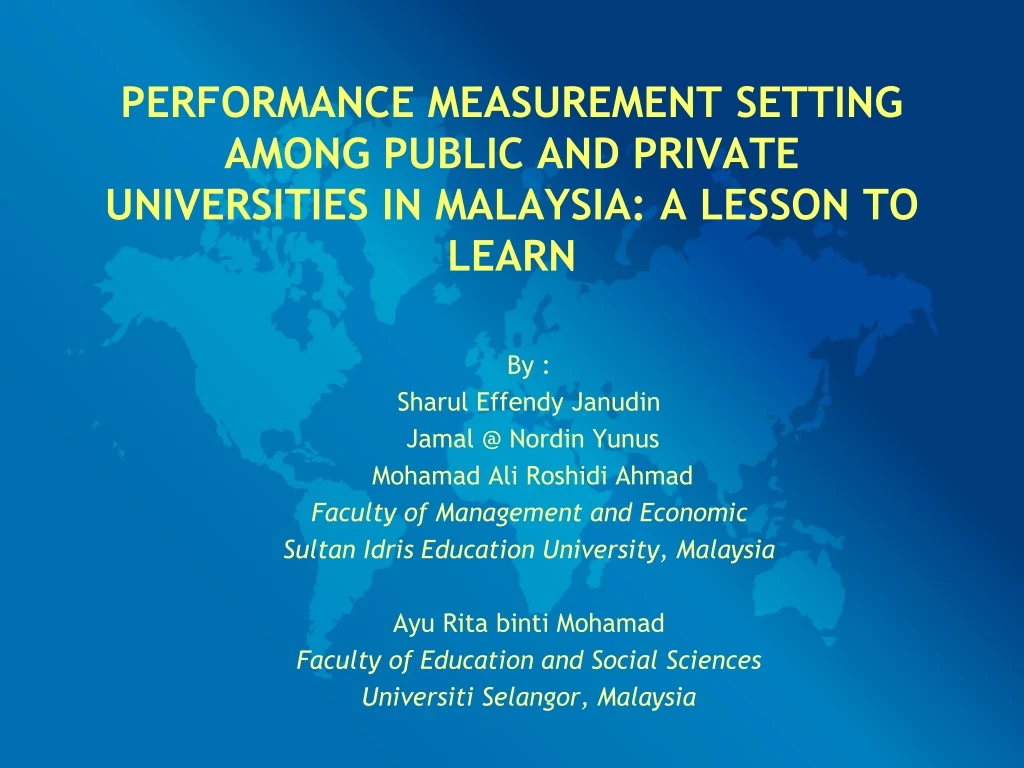 performance measurement setting among public and private universities in malaysia a lesson to learn