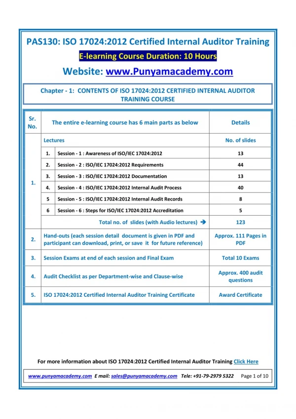 Online Course For ISO/IEC 17024 Certified Internal Auditor Training Launched By Punyam Academy