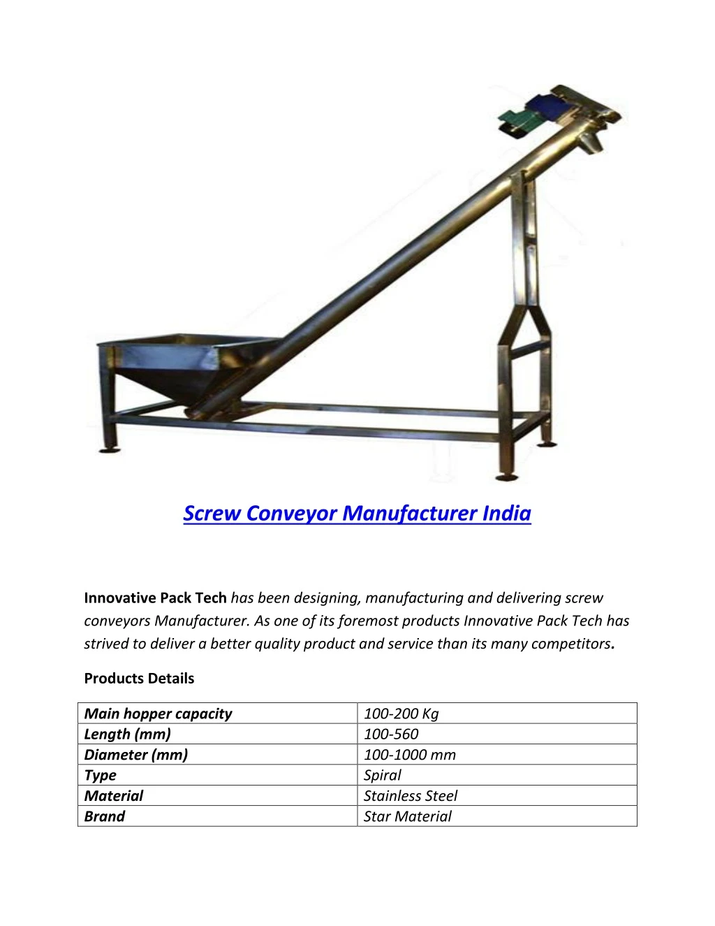 screw conveyor manufacturer india