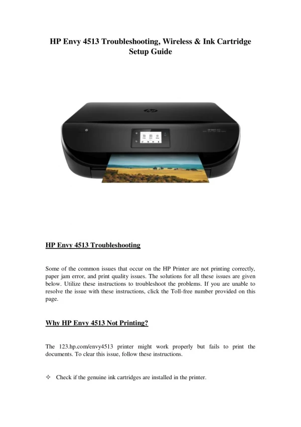 Hp Envy 4513 Troubleshooting, Wireless & Ink Cartridge Setup