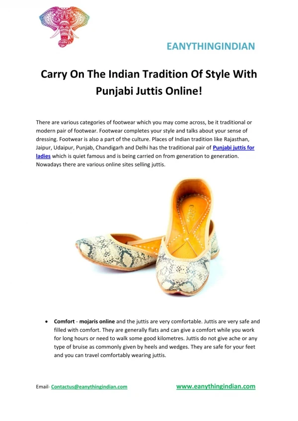 Carry On The Indian Tradition Of Style With Punjabi Juttis Online!