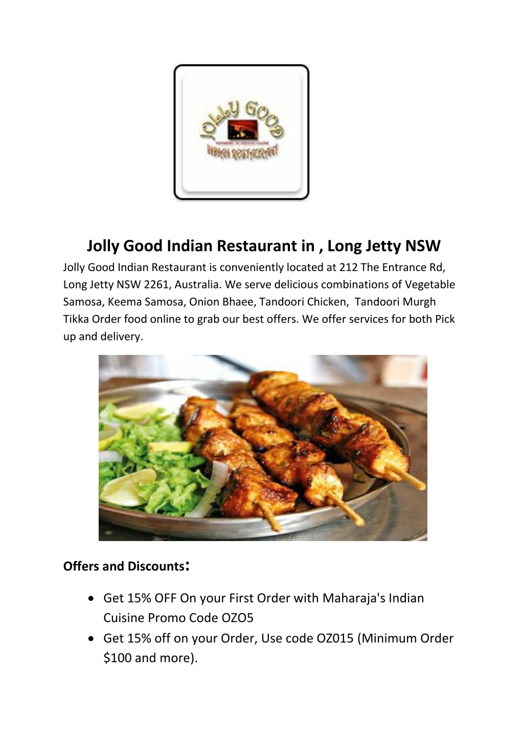 jolly good indian restaurant in long jetty nsw