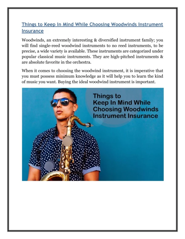 Things to Keep In Mind While Choosing Woodwinds Instrument Insurance