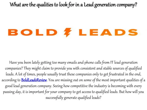 What are the qualities to look for in a Lead generation company?