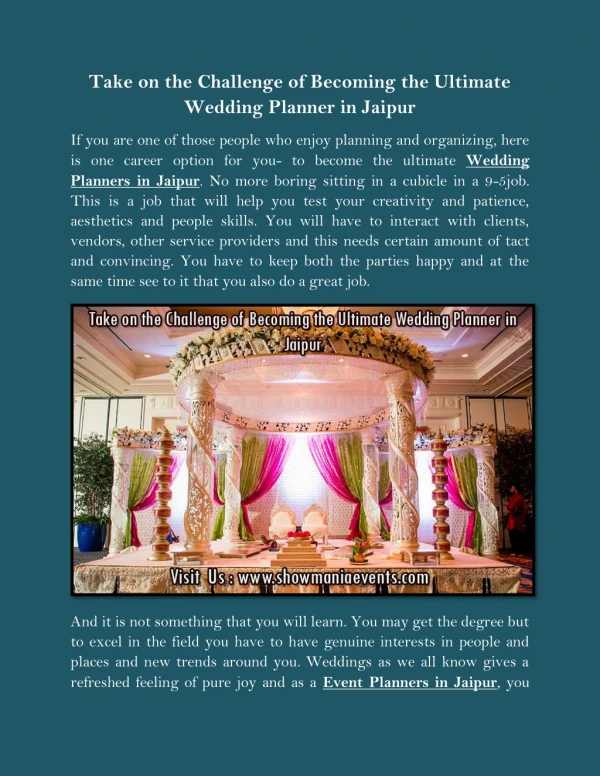 Take on the Challenge of Becoming the Ultimate Wedding Planner in Jaipur