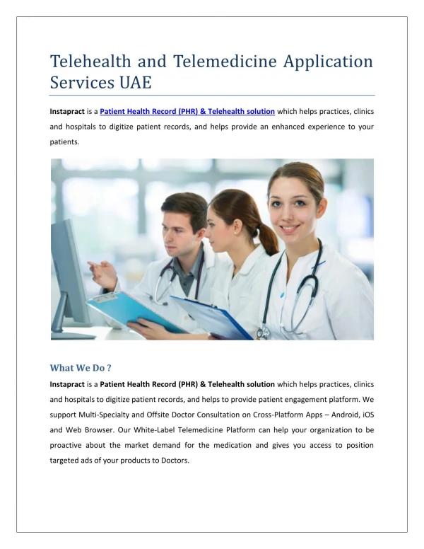 Telehealth and Telemedicine Application Services UAE
