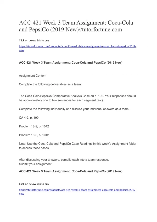 ACC 421 Week 3 Team Assignment: Coca-Cola and PepsiCo (2019 New)//tutorfortune.com