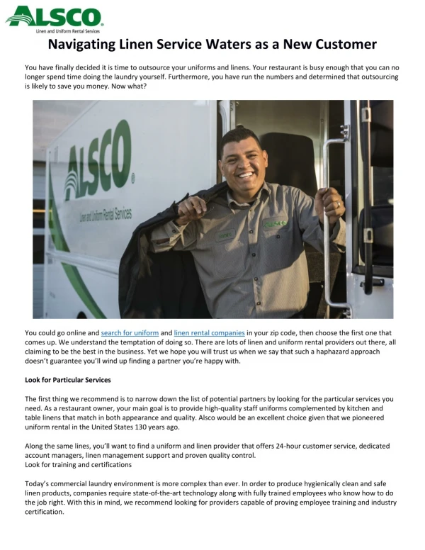 Navigating Linen Service Waters as a New Customer - Alsco