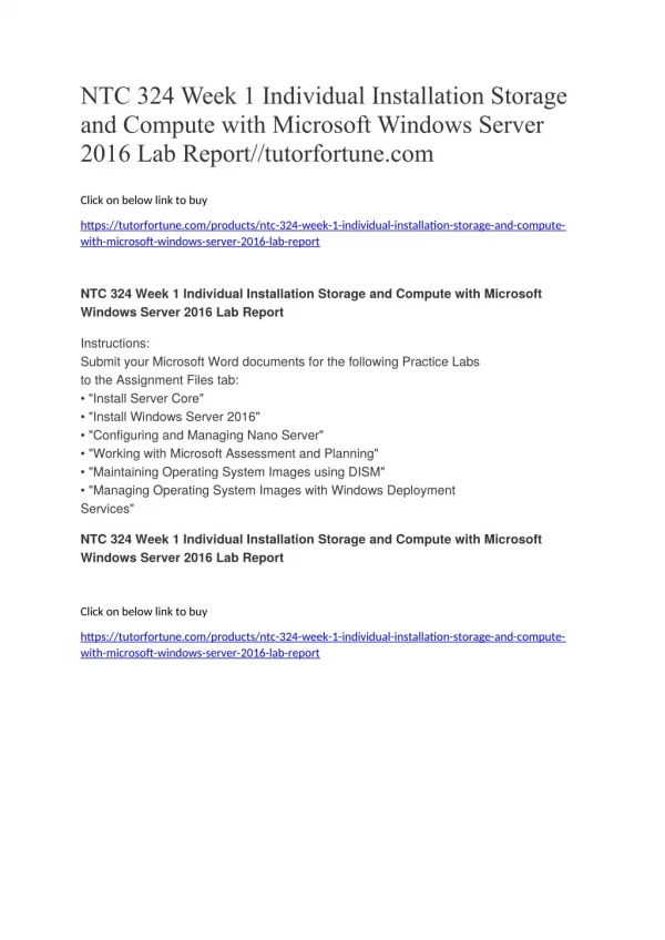 NTC 324 Week 1 Individual Installation Storage and Compute with Microsoft Windows Server 2016 Lab Report//tutorfortune.c