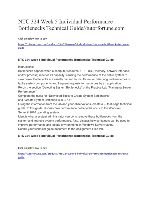 NTC 324 Week 5 Individual Performance Bottlenecks Technical Guide//tutorfortune.com