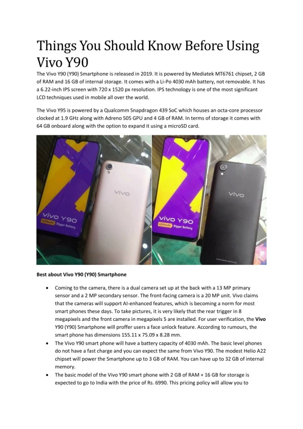 Things You Want Know Before Using Vivo Y90