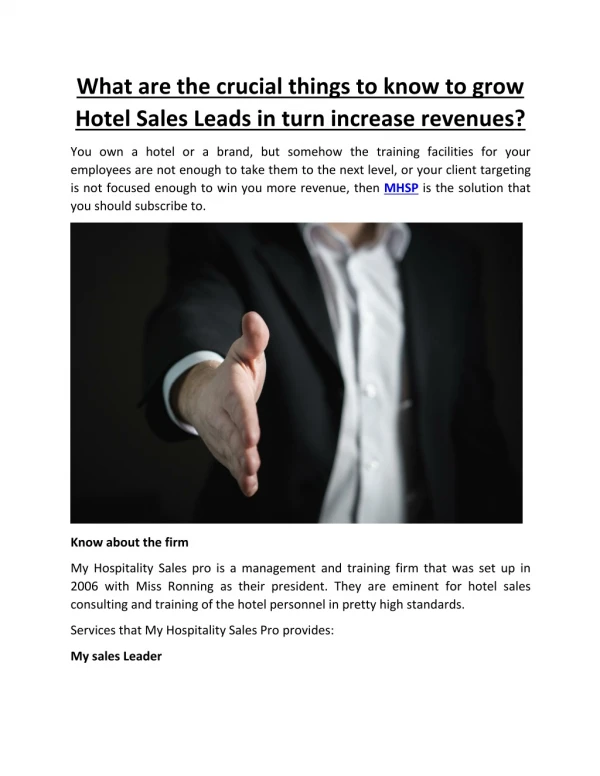 What are the crucial things to know to grow Hotel Sales Leads in turn increase revenues