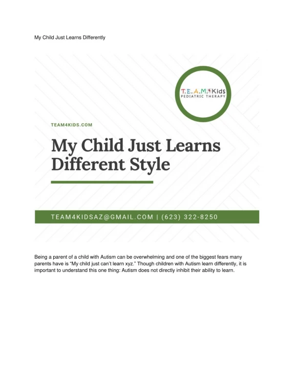 My Child Just Learns Different Style | Best Speech Therapy Center
