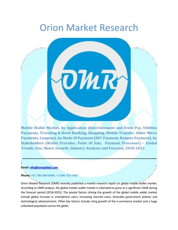 Mobile Wallet Market: Industry Growth, Market Size, Share and Forecast 2018-2023