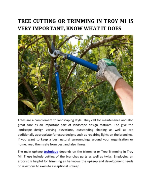 Tree Trimming or Pruning in Troy MI Is Important, Know What It Does
