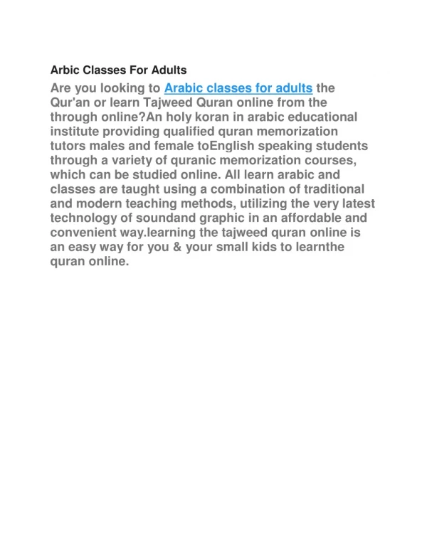 Arbic Classes For Adults