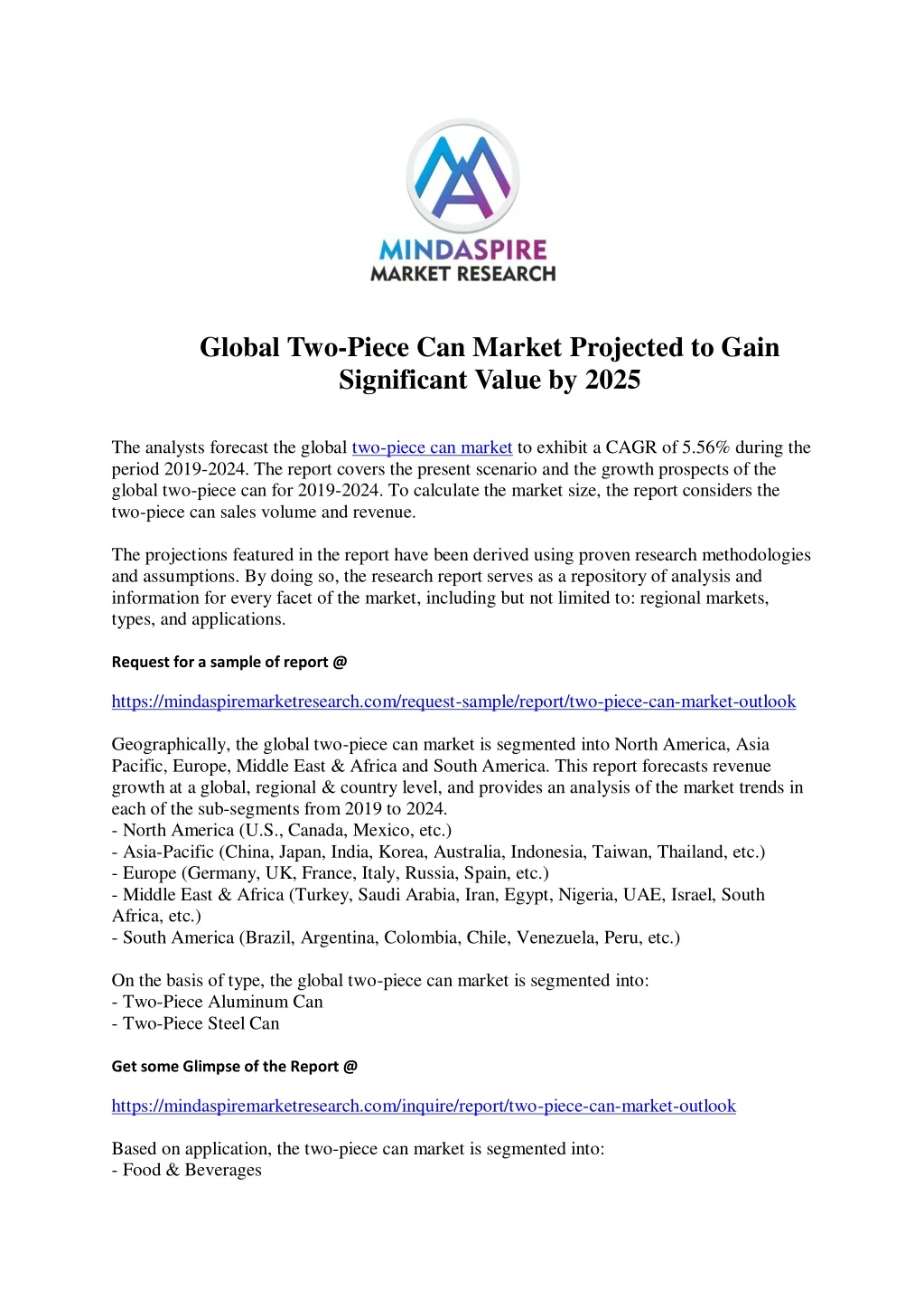 global two piece can market projected to gain