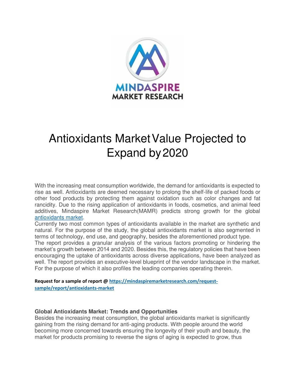 antioxidants market value projected to expand