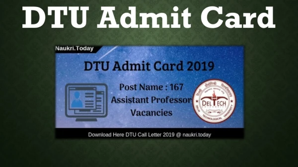 DTU Admit Card 2019 | DTU Assistant Professor Hall Ticket