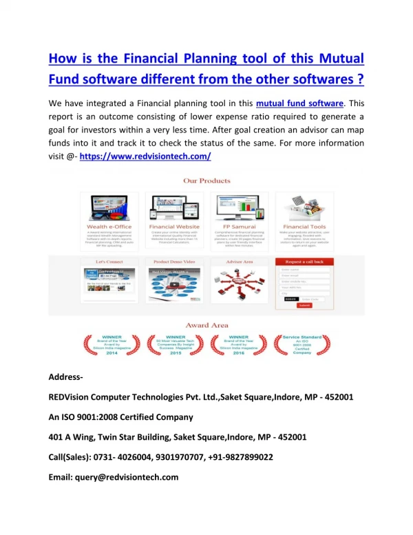 How is the Financial Planning tool of this Mutual Fund software different from the other softwares ?