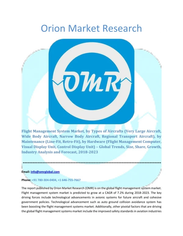 Flight Management System Market: Industry Growth, Market Size, Share and Forecast 2018-2023