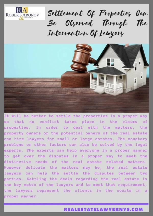 Settlement Of Properties Can Be Observed Through The Intervention Of Lawyers