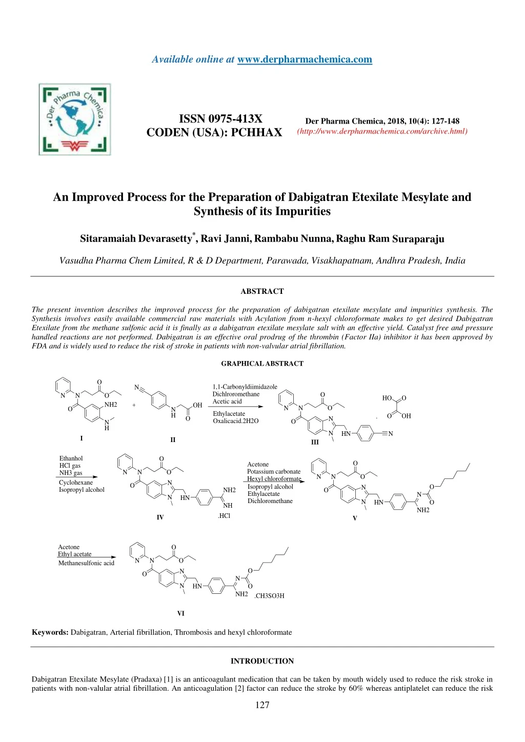 available online at www derpharmachemica com issn