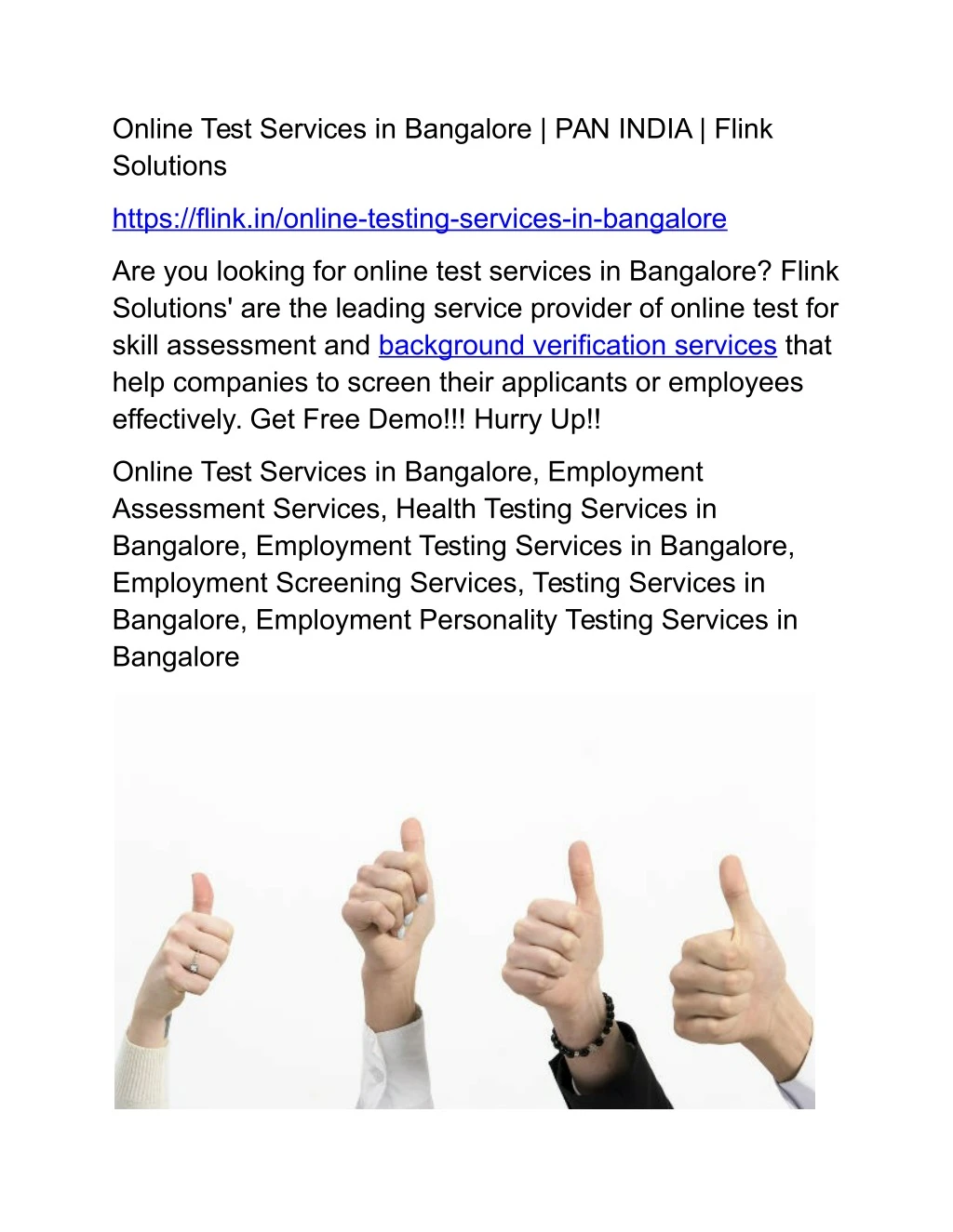 online test services in bangalore pan india flink