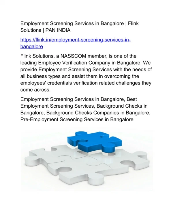 Employment Screening Services in Bangalore | Flink Solutions | PAN INDIA