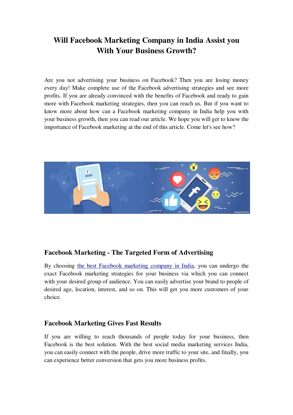 will facebook marketing company in india assist