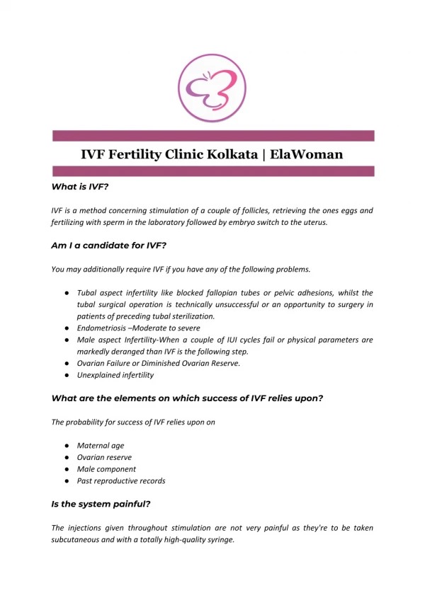 IVF Fertility Clinic Kolkata | ElaWoman