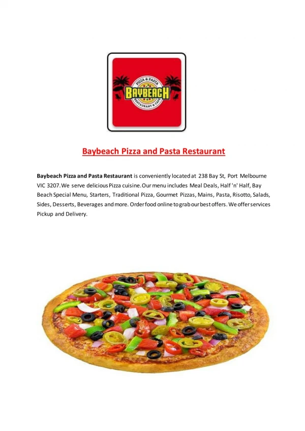Baybeach Pizza and Pasta Restaurant-Port Melbourne - Order Food Online