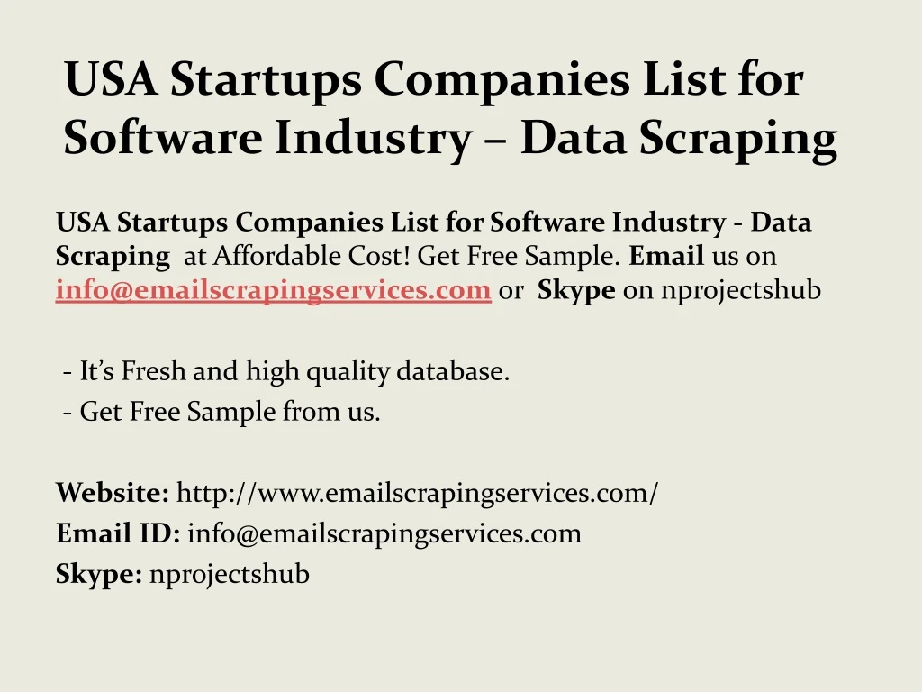 usa startups companies list for software industry data scraping