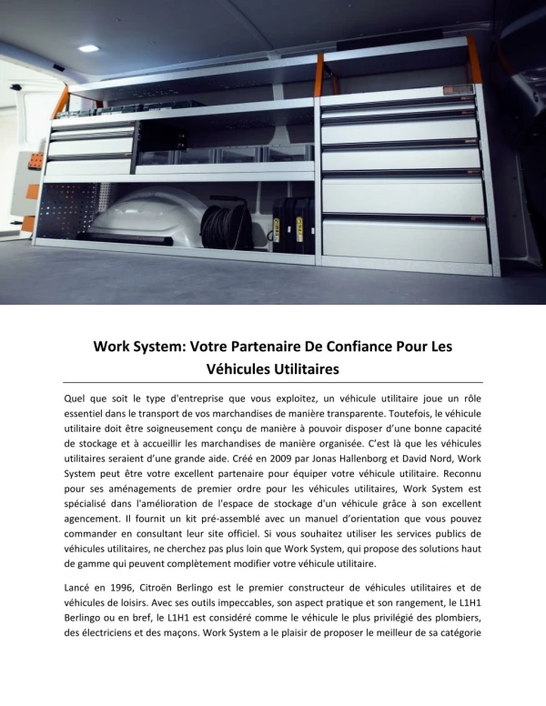 Work System: Votre Partenaire De Confiance Pour Les Véhicules Utilitaires