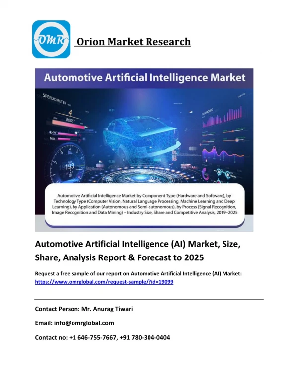 Automotive Artificial Intelligence (AI) Market, Size, Share, Analysis Report & Forecast to 2025
