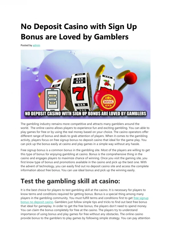 No Deposit Casino with Sign Up Bonus are Loved by Gamblers
