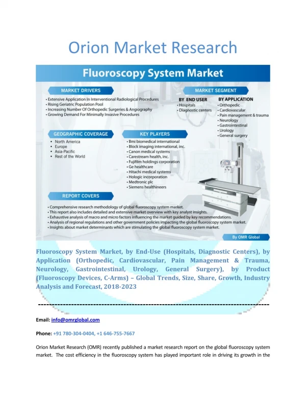 Fluoroscopy System Market Segmentation, Forecast, Market Analysis, Global Industry Size and Share to 2023