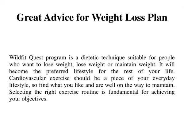 Great Advice for Weight Loss Plan