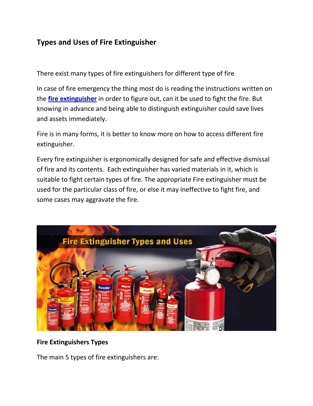 types and uses of fire extinguisher