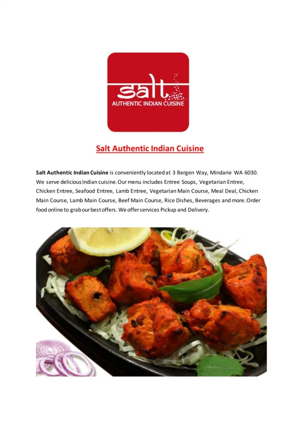 25% Off -Salt Authentic Indian Cuisine -Mindarie - Order Food Online