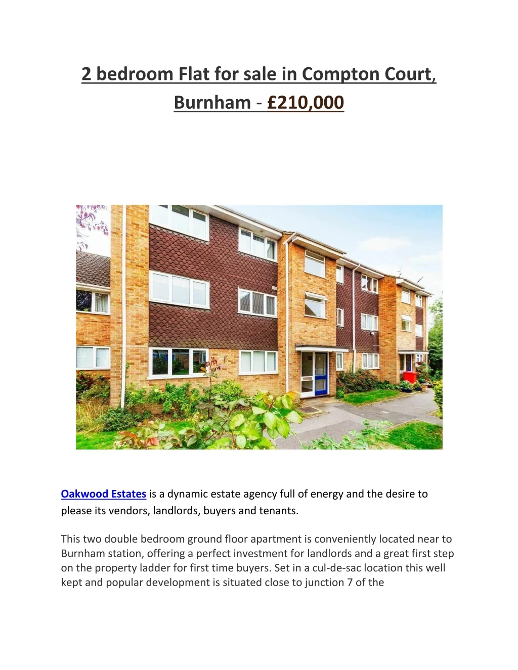 2 bedroom flat for sale in compton court burnham