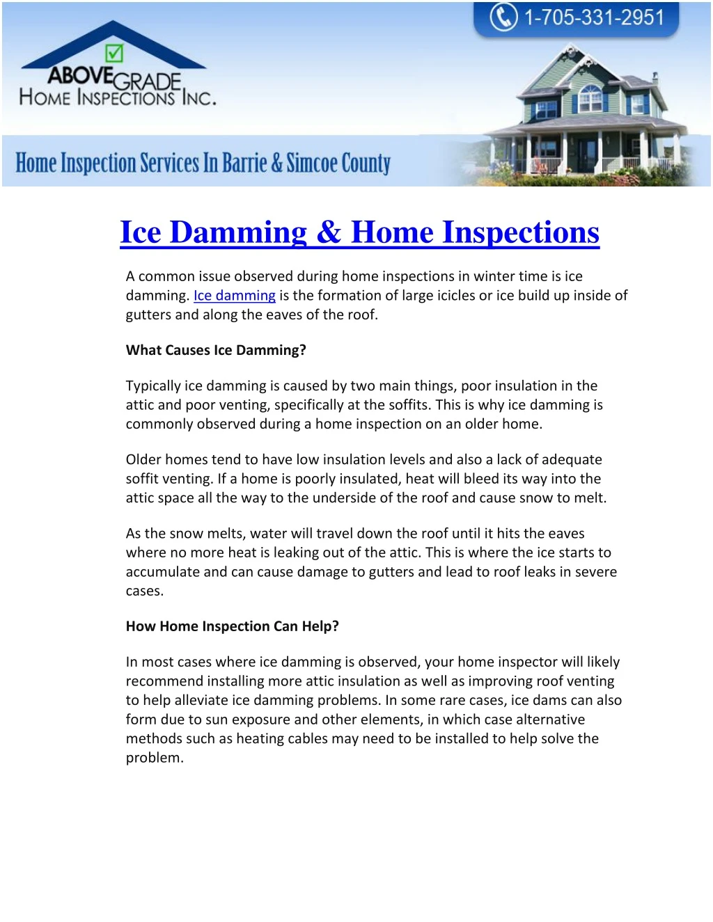 ice damming home inspections