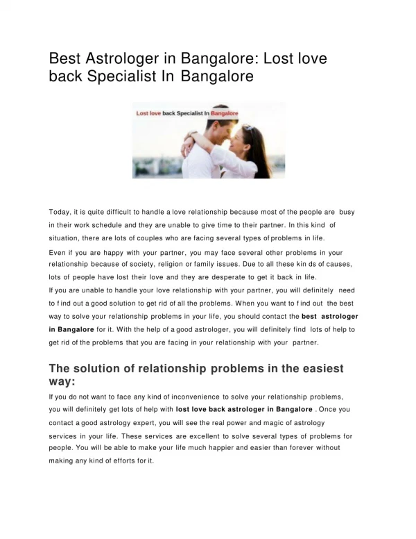 Best Astrologer in Bangalore: Lost love back Specialist In Bangalore