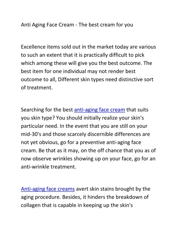 Anti Aging Face Cream - The best cream for you