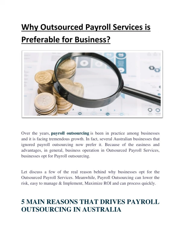 Why Outsourced Payroll Services is Preferable for Business?